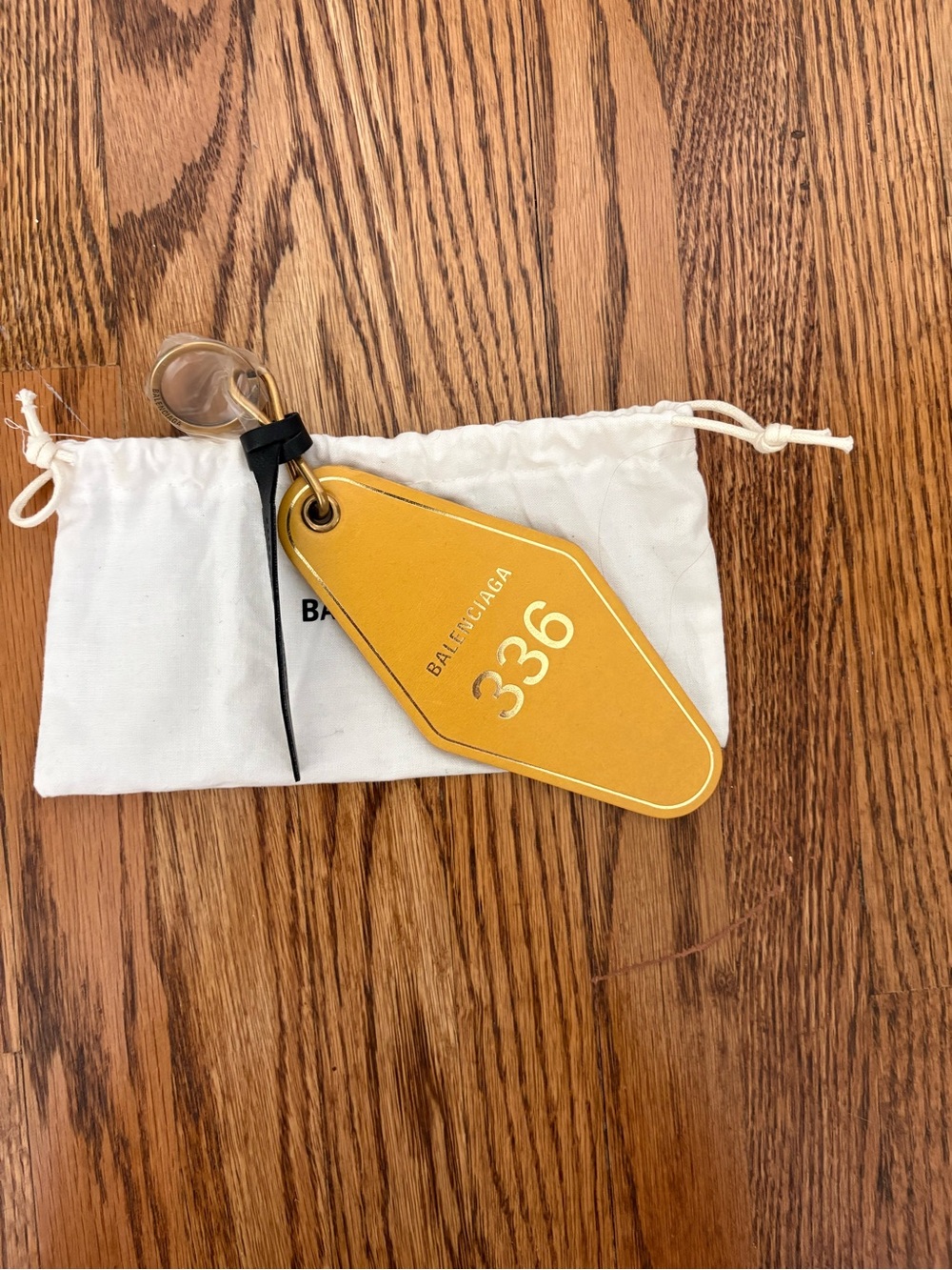 Balenciaga Mustard Yellow Keychain/Bag Charm with Gold Foil '336'